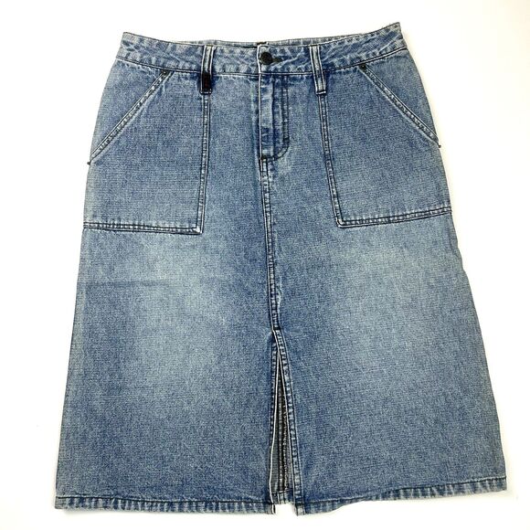 Mudd Denim Skirt Womens 5 Blue Button Front Midi 100% Cotton Casual Y2K 2000s - Picture 6 of 16